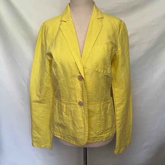 J Crew Linen Blend 2 Button Womens Blazer Sz 6 Yellow Notch Collar Preppy Bright - Picture 11 of 11